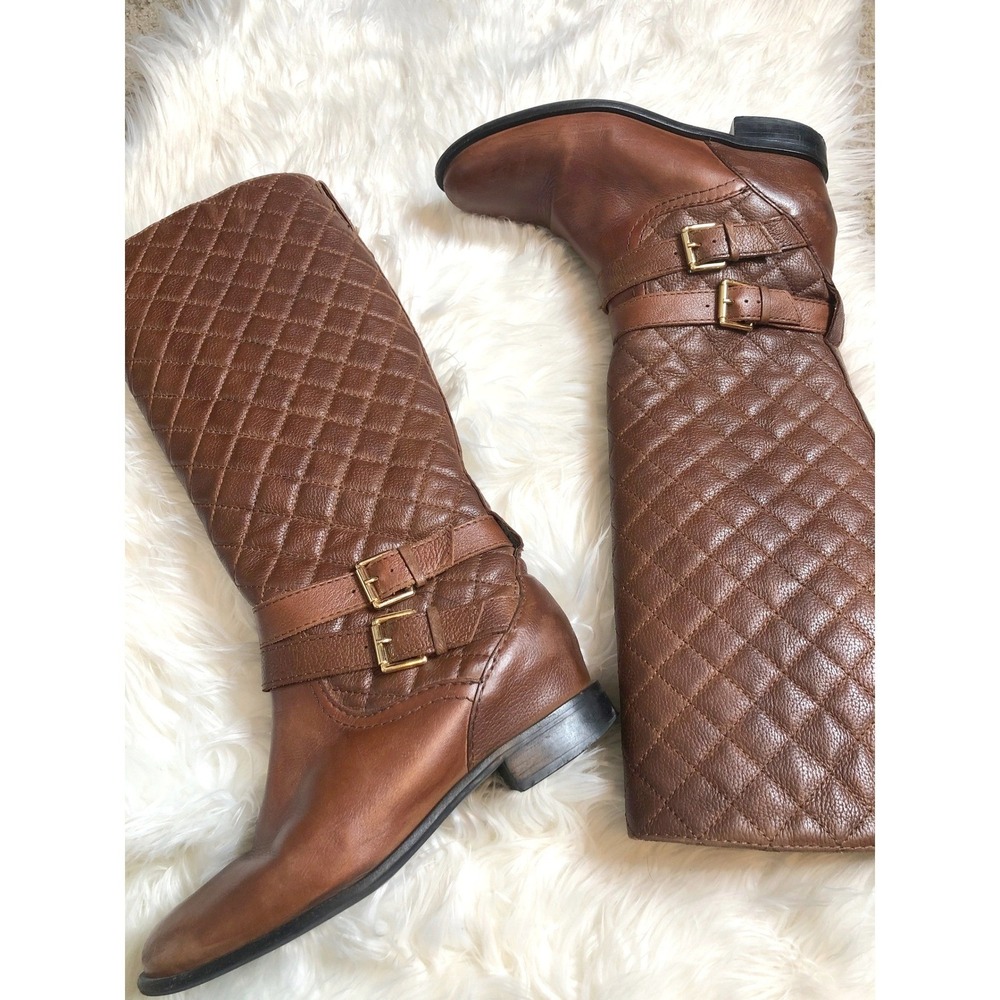 Kate Spade Sutton Brown Quilted Leather Riding Boots Equestrian Size 7M - Flawed
